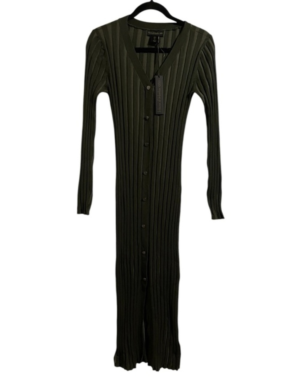House of Harlow 1960 Olive Ribbed Button-Front Maxi Dress